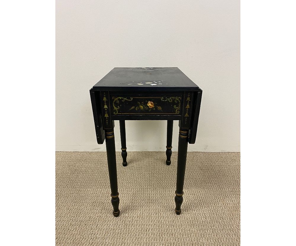 Appraisal: Sheraton Black Drop-leaf End Table Sheraton black drop-leaf end table