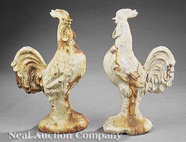 Appraisal: A Pair of Cast Iron Garden Roosters th c original