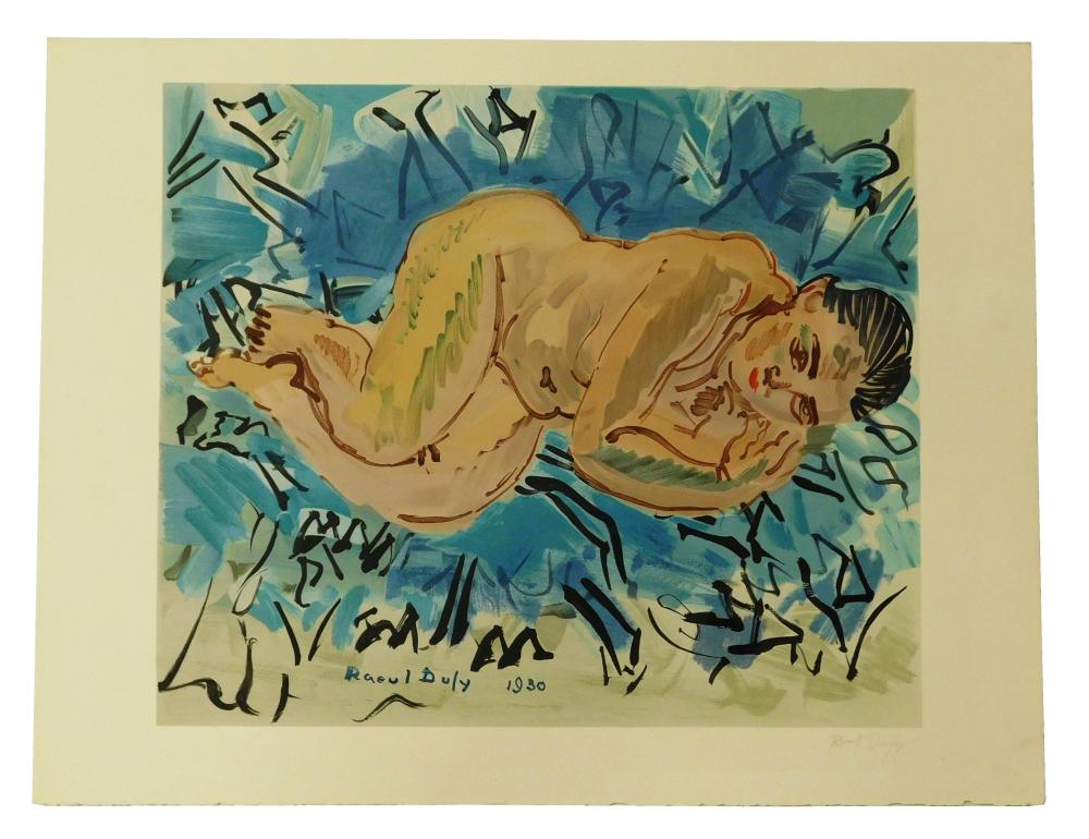 Appraisal: Raoul Dufy France - lithograph depicts reclining woman Ed probably