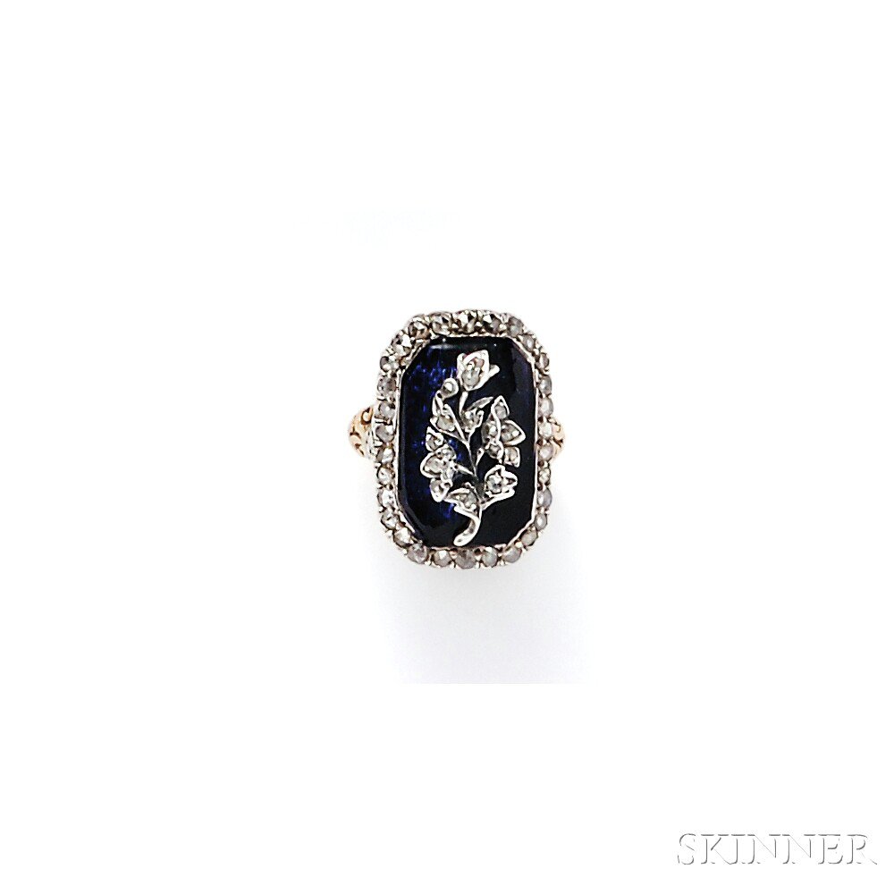 Appraisal: Antique Enamel and Diamond Ring the rose-cut diamond flower on