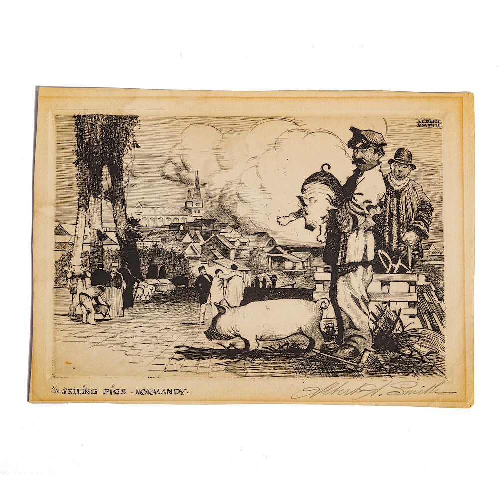 Appraisal: Albert A Smith Selling Pigs etching Selling Pigs in Normandy