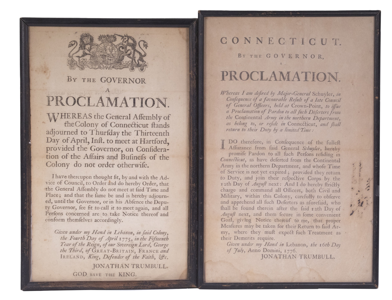 Appraisal: RARE REVOLUTIONARY WAR ERA PROCLAMATIONS FROM ROYALIST GOV JONATHAN TRUMBULL