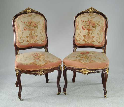 Appraisal: OUTSTANDING PAIR OF ROSEWOOD AND GILT TAPESTRY COVERED FRENCH SIDE