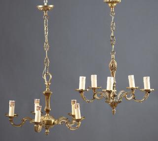 Appraisal: Two French Louis XV Style Brass Five Light Chandel Two