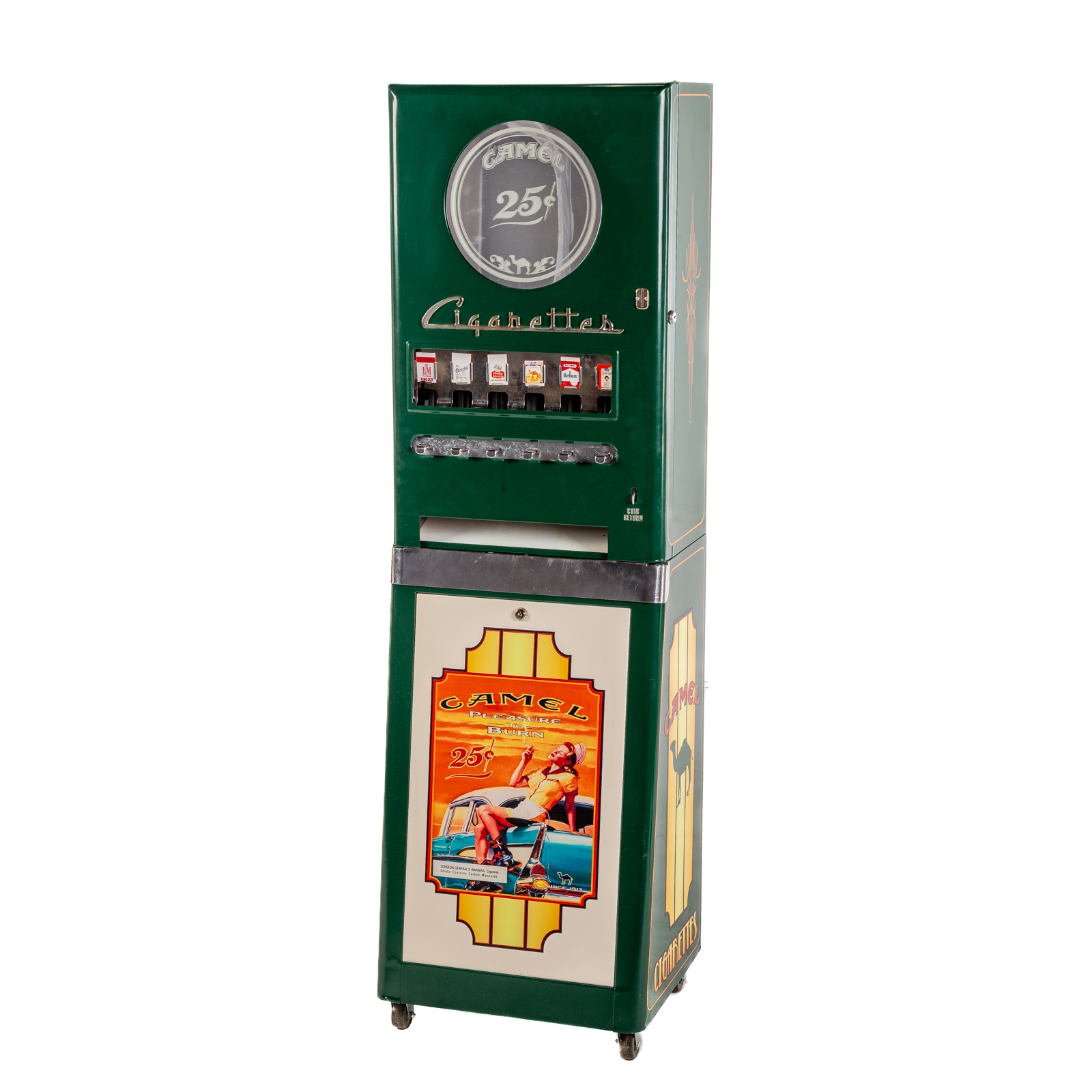 Appraisal: ENAMELED METAL CIGARETTE MACHINE With mirrored front and six selections