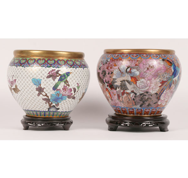 Appraisal: Asian Cloisonne Vases on Stands Tallest H