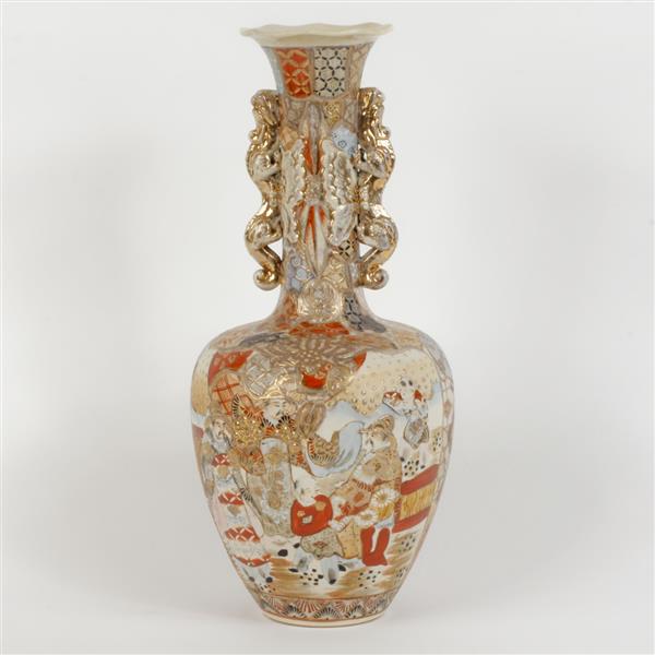 Appraisal: Japanese enameled and gilt earthenware vase with applied dragon-form handles