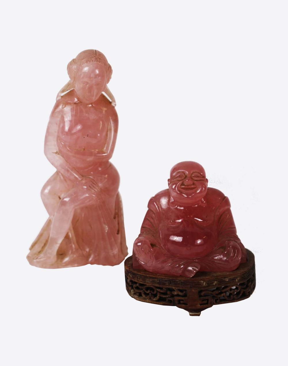 Appraisal: TWO CHINESE ROSE QUARTZ FIGURESThe first of a seated Buddha