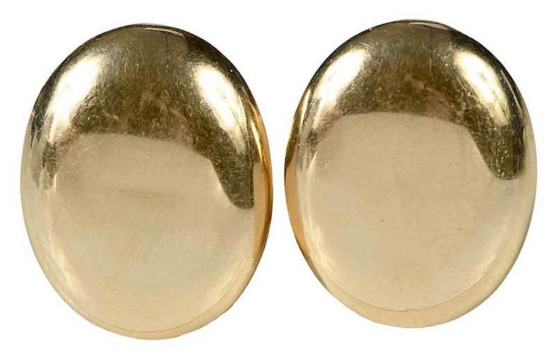 Appraisal: kt Earclips domed oval shape stamped OWC Italy kt yellow