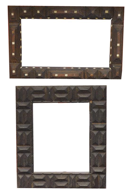 Appraisal: Two late th early th C tramp art wall mirrors