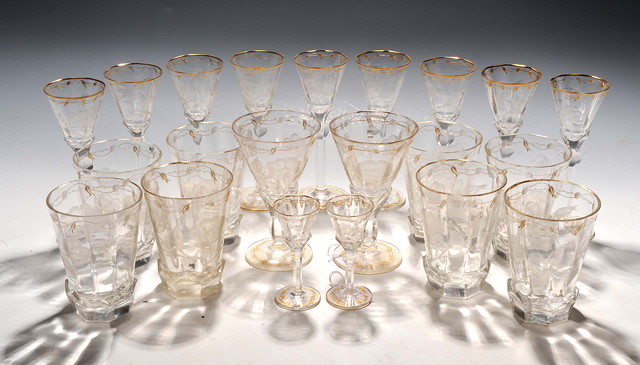 Appraisal: A SUITE OF FACET CUT AND ENGRAVED DRINKING GLASSES each