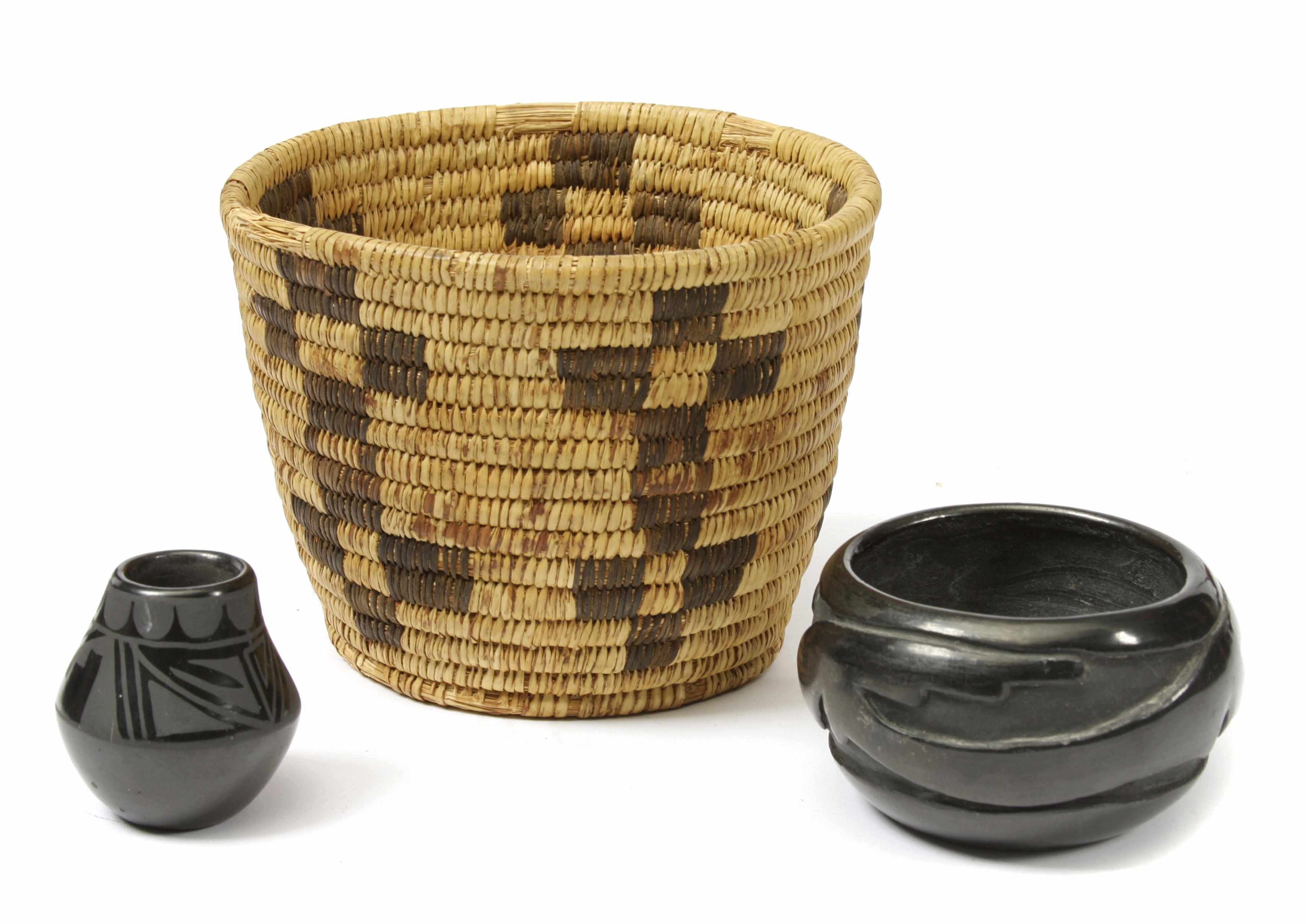 Appraisal: A group of three Southwest items Comprising a Papago basket