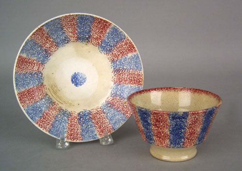 Appraisal: Red and blue rainbow spatter cup and saucer th c