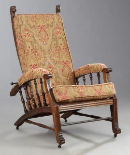 Appraisal: American Victorian Carved Oak Morris Chair c American Victorian Carved