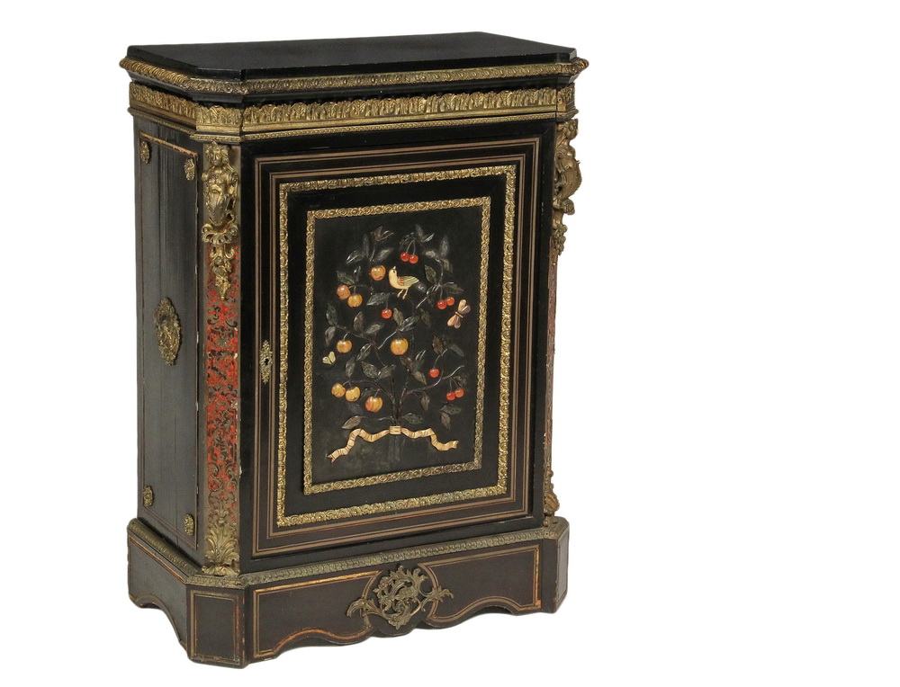 Appraisal: TH C SIDE CABINET - Ebonized with metal mounts having