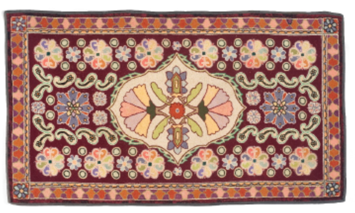 Appraisal: AMERICAN HOOKED RUG WITH KALEIDOSCOPIC PATTERNS CIRCA x inches