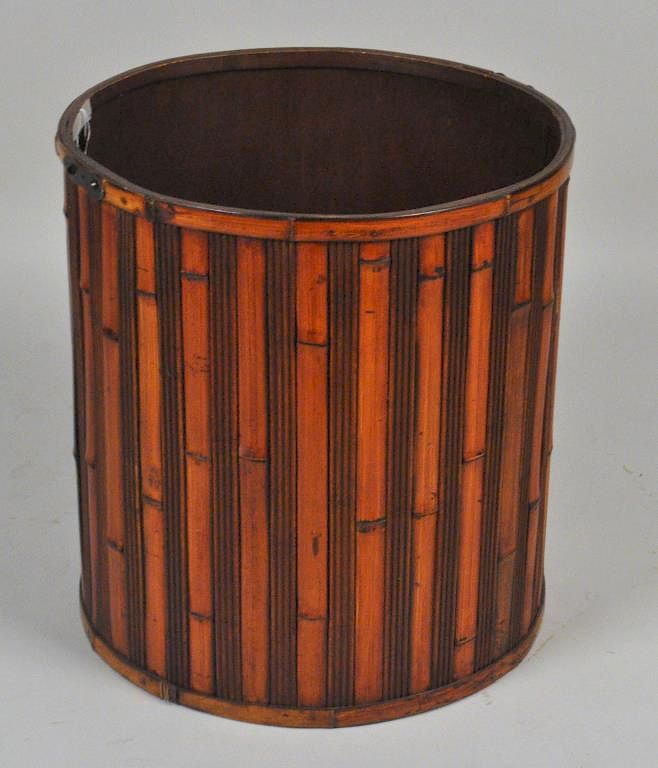 Appraisal: Modern Spoked Wooden Cylindrical Storage Bin with vertical sectioned design