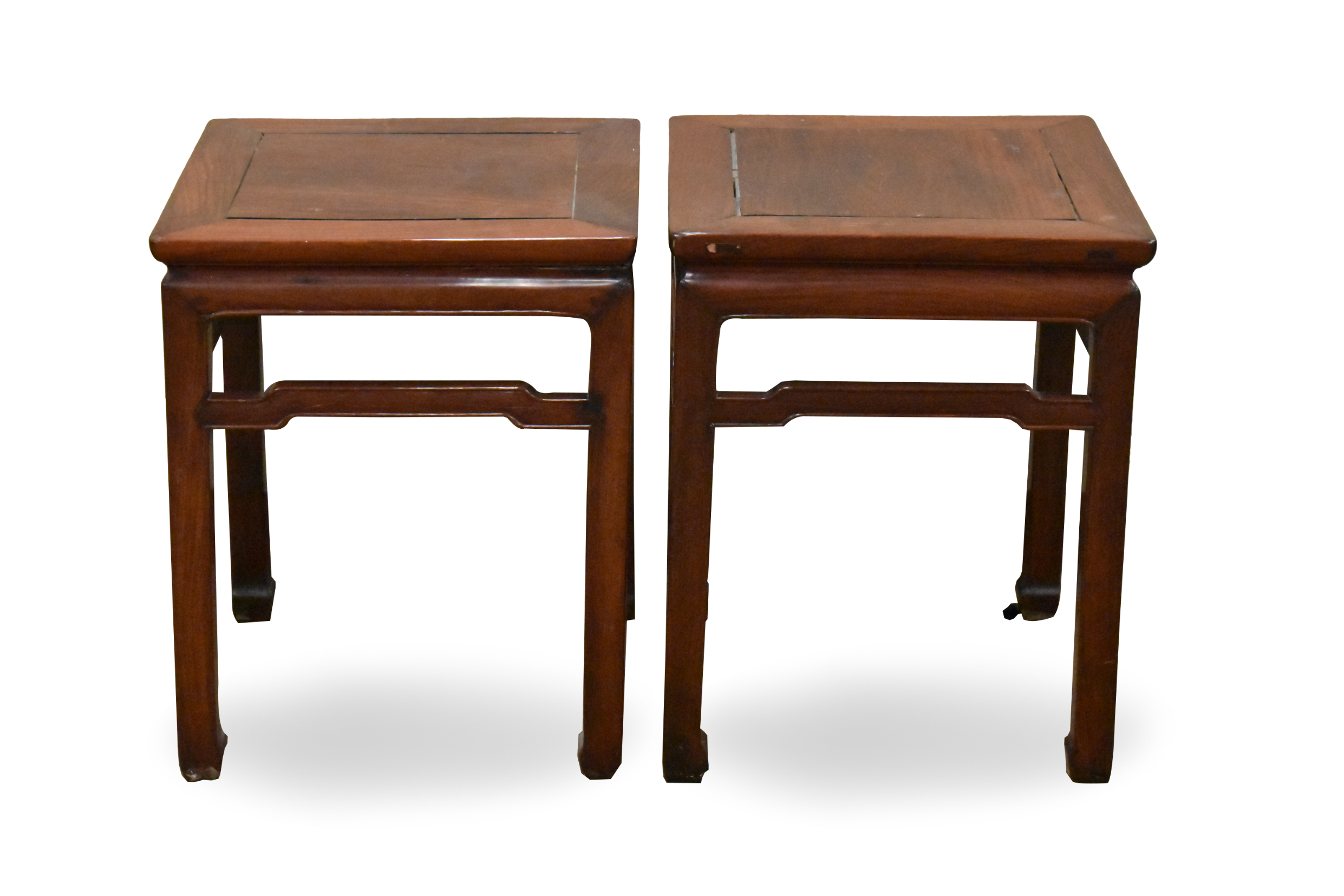 Appraisal: Two Chinese hardwood low tables Dark hard wood with varnish