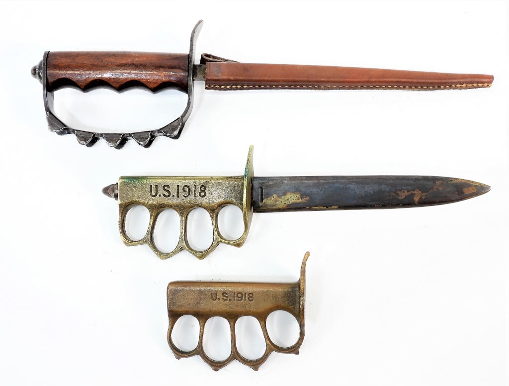 Appraisal: TWO WWI FIGHTING KNIVES AND A GRIP United States France