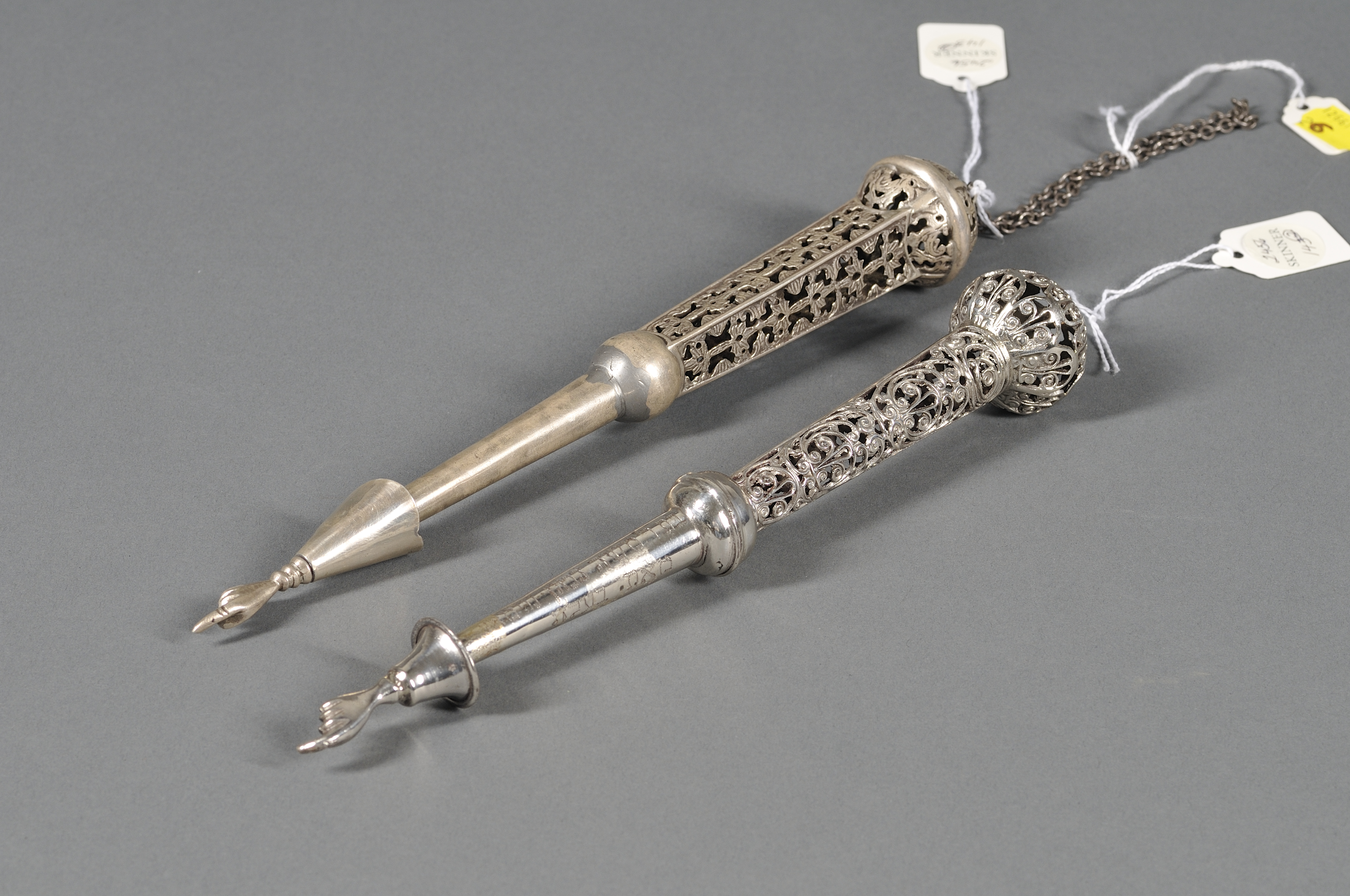 Appraisal: Two American Silver and Silver Filigree Torah Pointers th century