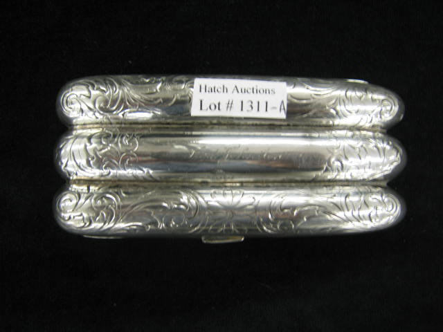 Appraisal: Victorian Sterling Silver Cigar Case triple elaborate engraved floral marked