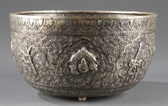 Appraisal: Thai silver bowl Possibly from the Ayudhya period Heavily repoussed