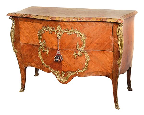 Appraisal: A TH CENTURY LOUIS XV STYLE MARBLE TOP COMMODEwith a