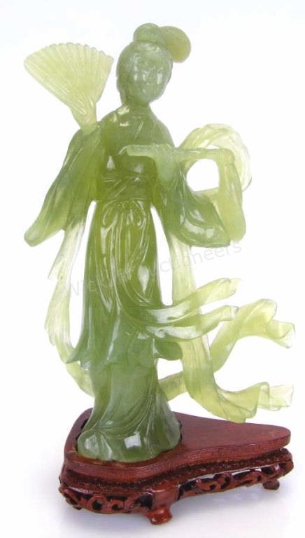 Appraisal: Green Jade Carving of Quan Yen depicting Quan Yen in