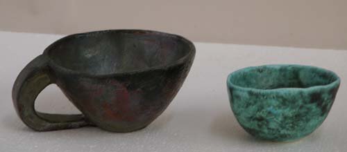 Appraisal: Cup and Bowl Irridescent Glazed Bowl Ceramic on Ceramic glazed