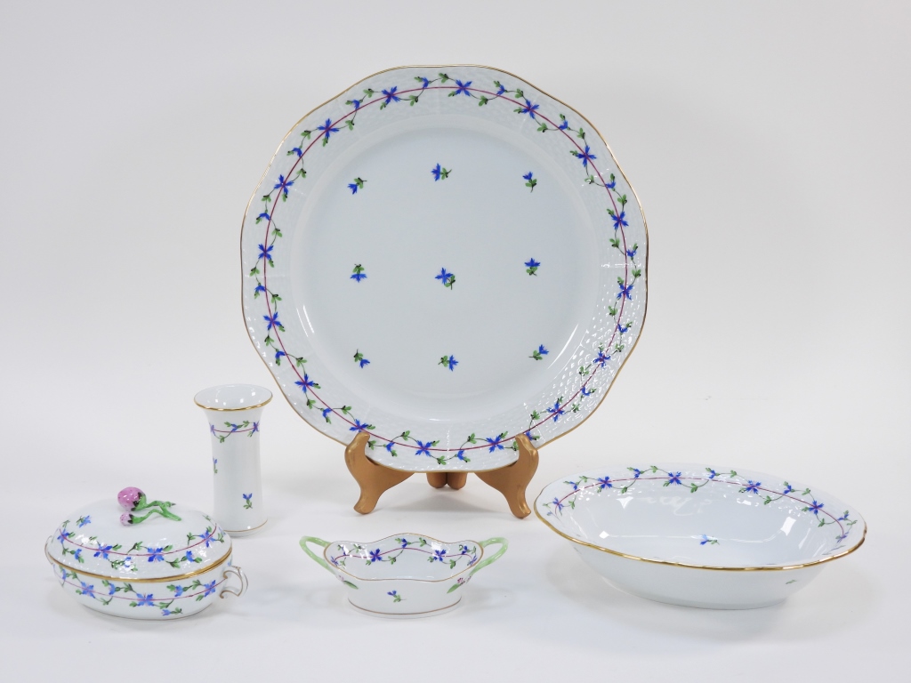 Appraisal: PC HEREND BLUE GARLAND PORCELAIN SERVING DISHES Hungary th CenturyIncludes