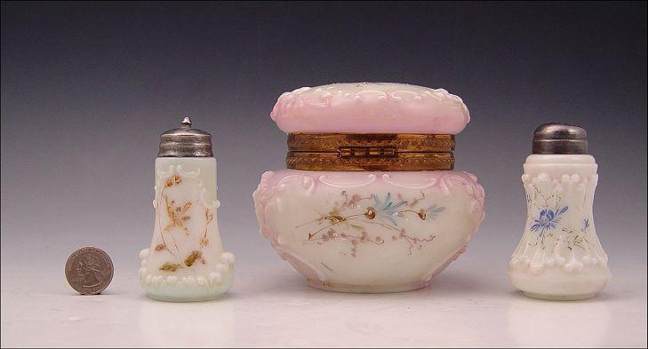 Appraisal: C F MONROE WAVECREST POWDER JAR AND SHAKERS Hinged top