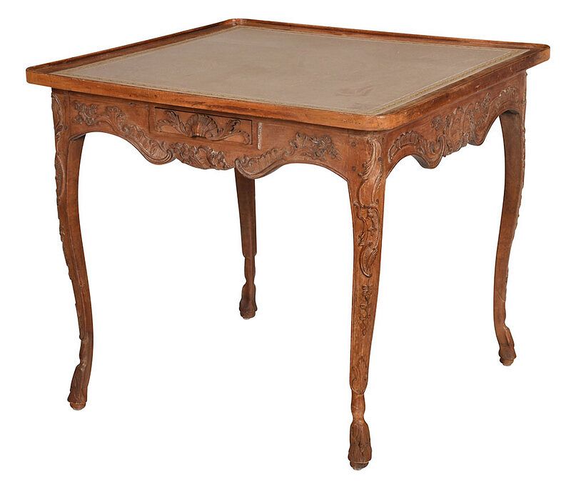 Appraisal: Provincial Louis XV Walnut Leather Top Games Table French th