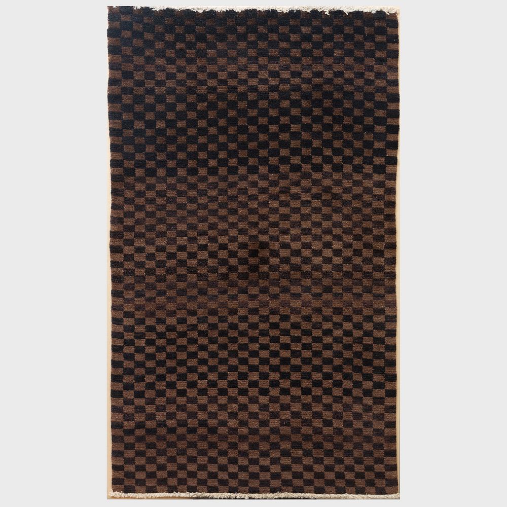 Appraisal: Tibetan Checkerboard Rug Now mounted on a fabric covered frame