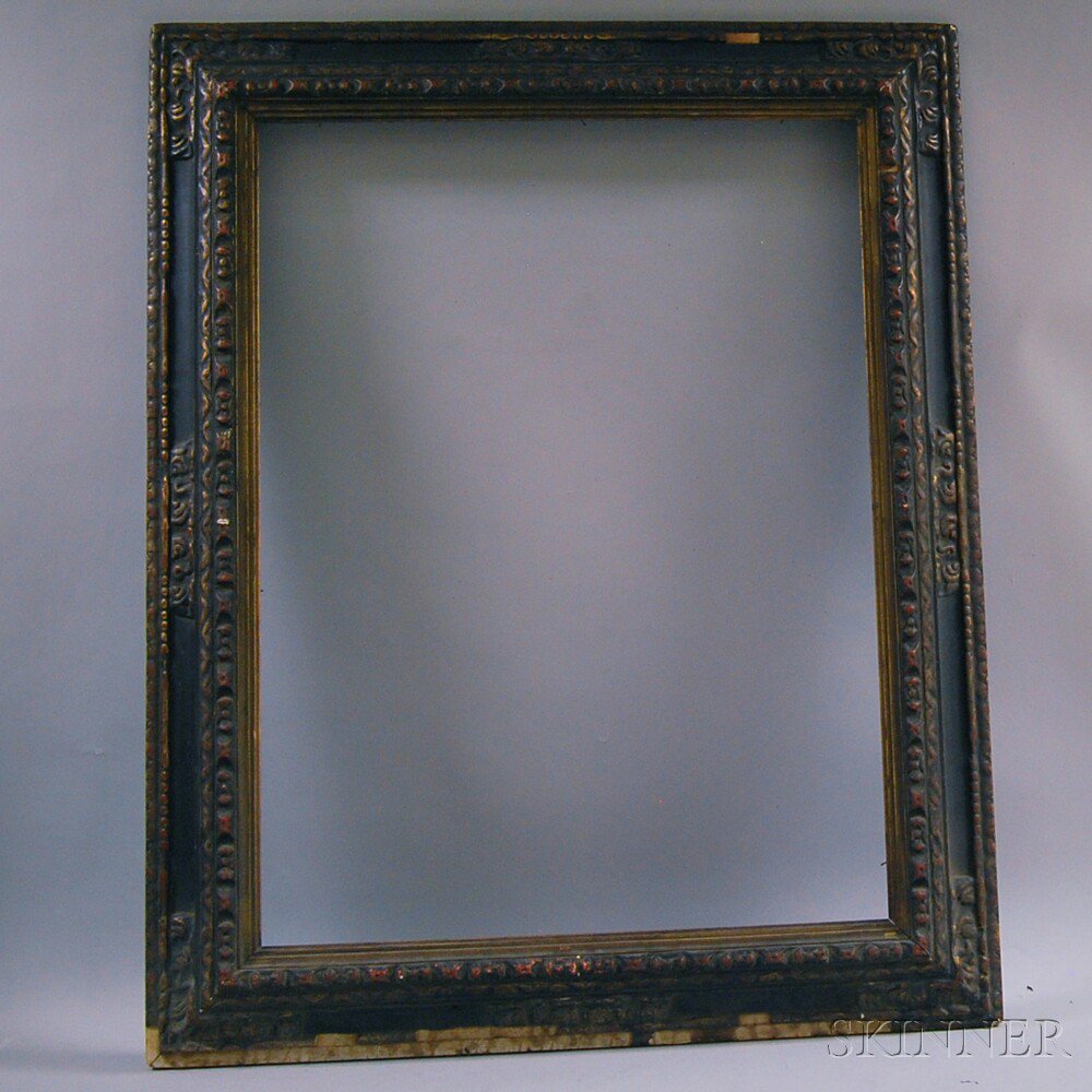 Appraisal: Spanish-style Carved Gilt-gesso and Ebonized Frame unsigned losses abrasions surface