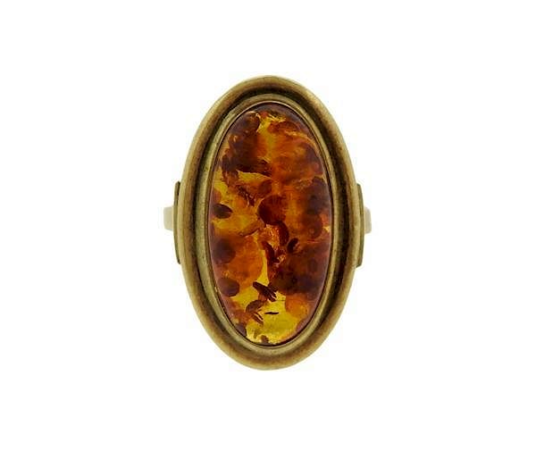 Appraisal: Antique K Gold Amber Dome Ring METAL K Gold GEMSTONES