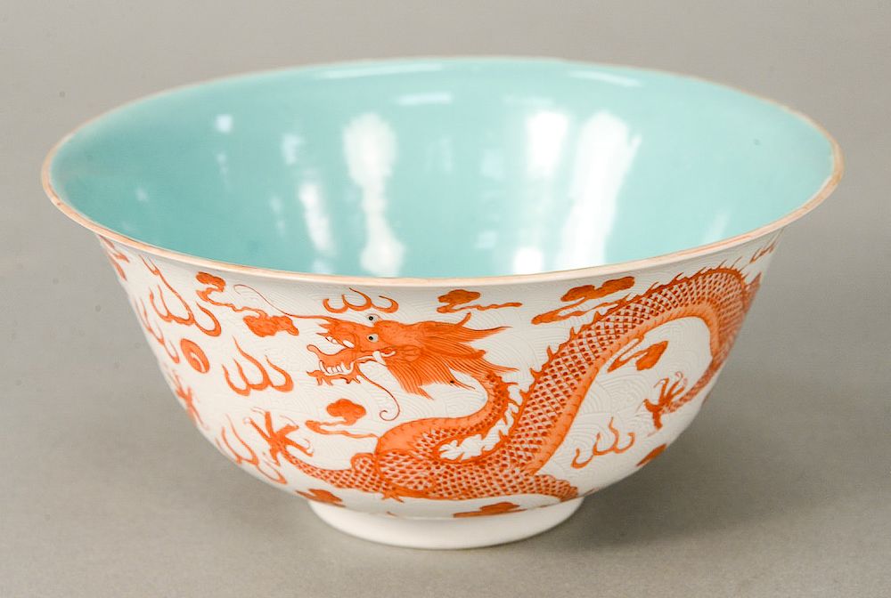 Appraisal: Dragon bowl China th century decorated with orange five-clawed dragon