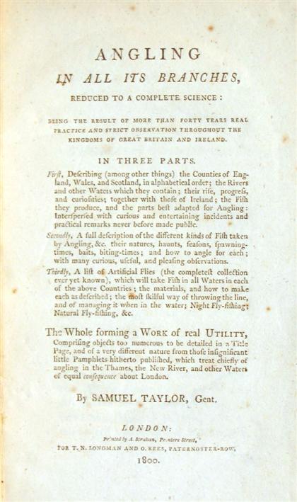 Appraisal: vol Taylor Samuel Angling in All Its Branches London A