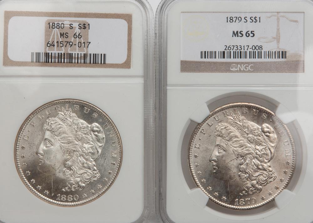 Appraisal: NGC GRADED MORGANS -S MS -S MS Two Morgan silver