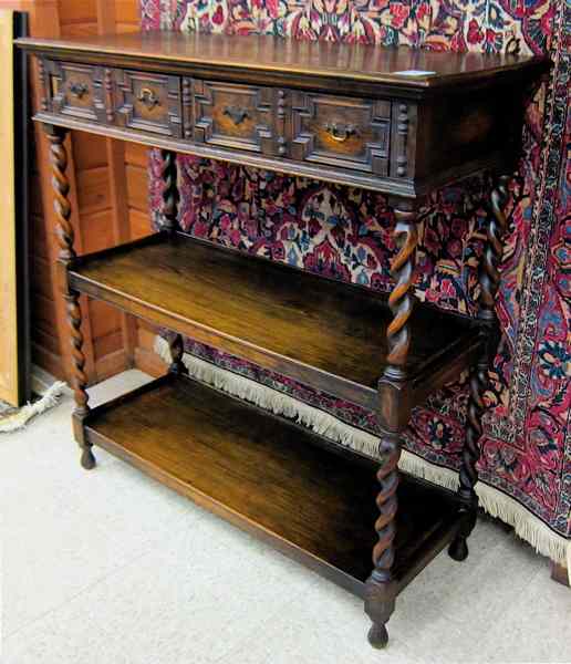 Appraisal: CAROLEAN REVIVAL THREE-TIER OAK SERVING STAND English early th century