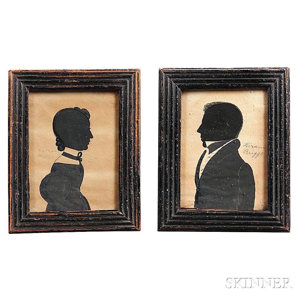 Appraisal: Pair of Hollow-cut Silhouette Portraits probably New England early th