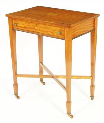 Appraisal: A late th century satinwood work table with stringing the