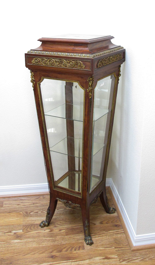 Appraisal: FRENCH ORMOLU BEVELED GLASS DISPLAY PEDESTAL Applied ormolu accents interior