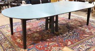 Appraisal: Moderne dining table executed in Cambridge blue having an oval