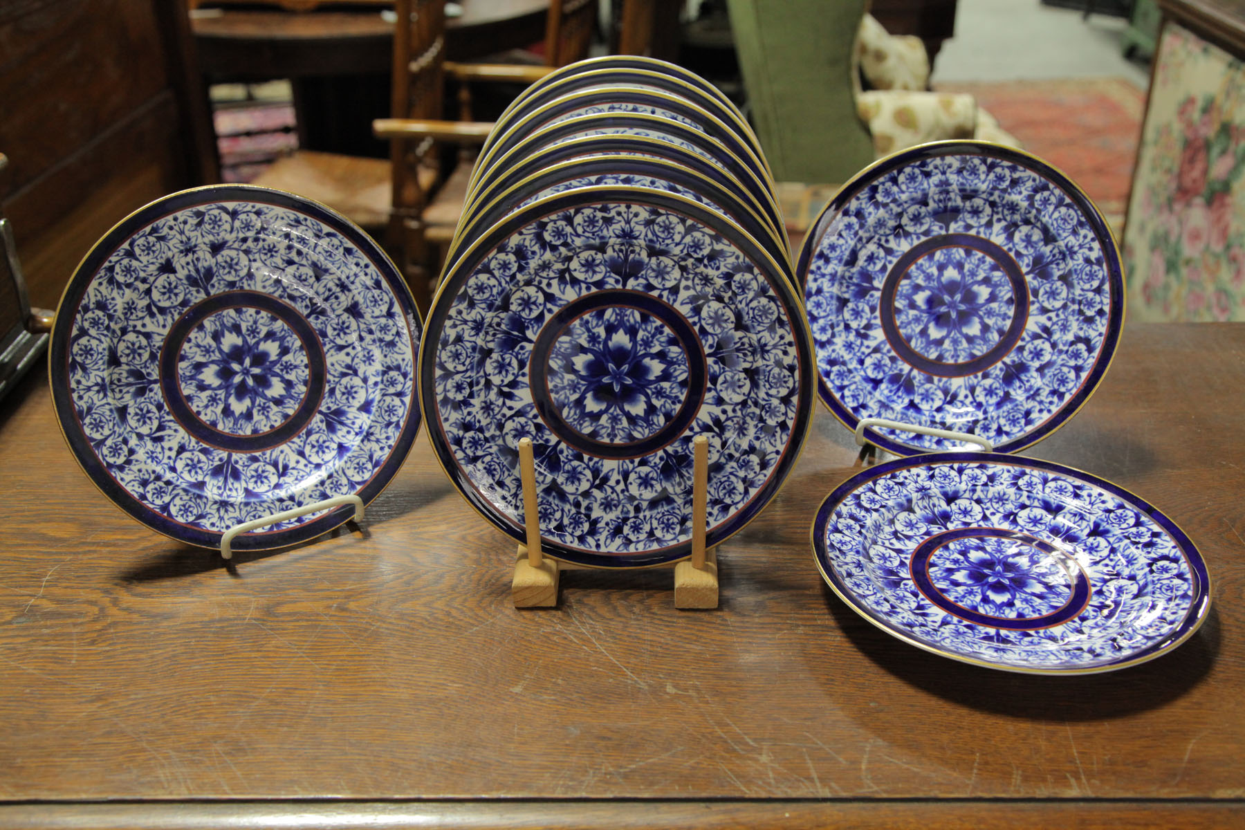 Appraisal: TEN DERBY PORCELAIN PLATES England early th century Cobalt blue