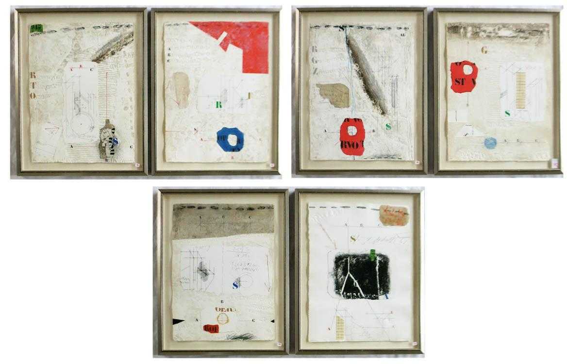 Appraisal: JAMES COIGNARD SIX ORIGINAL HAND COLORED ETCHINGS WITH COLLAGE AND