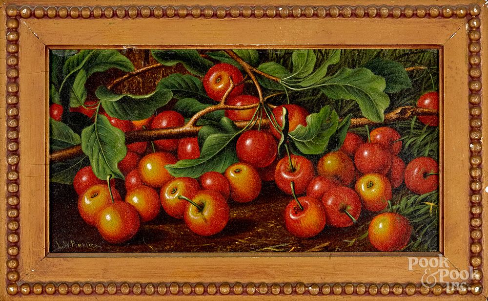 Appraisal: Levi Wells Prentice oil on canvas of apples Levi Wells