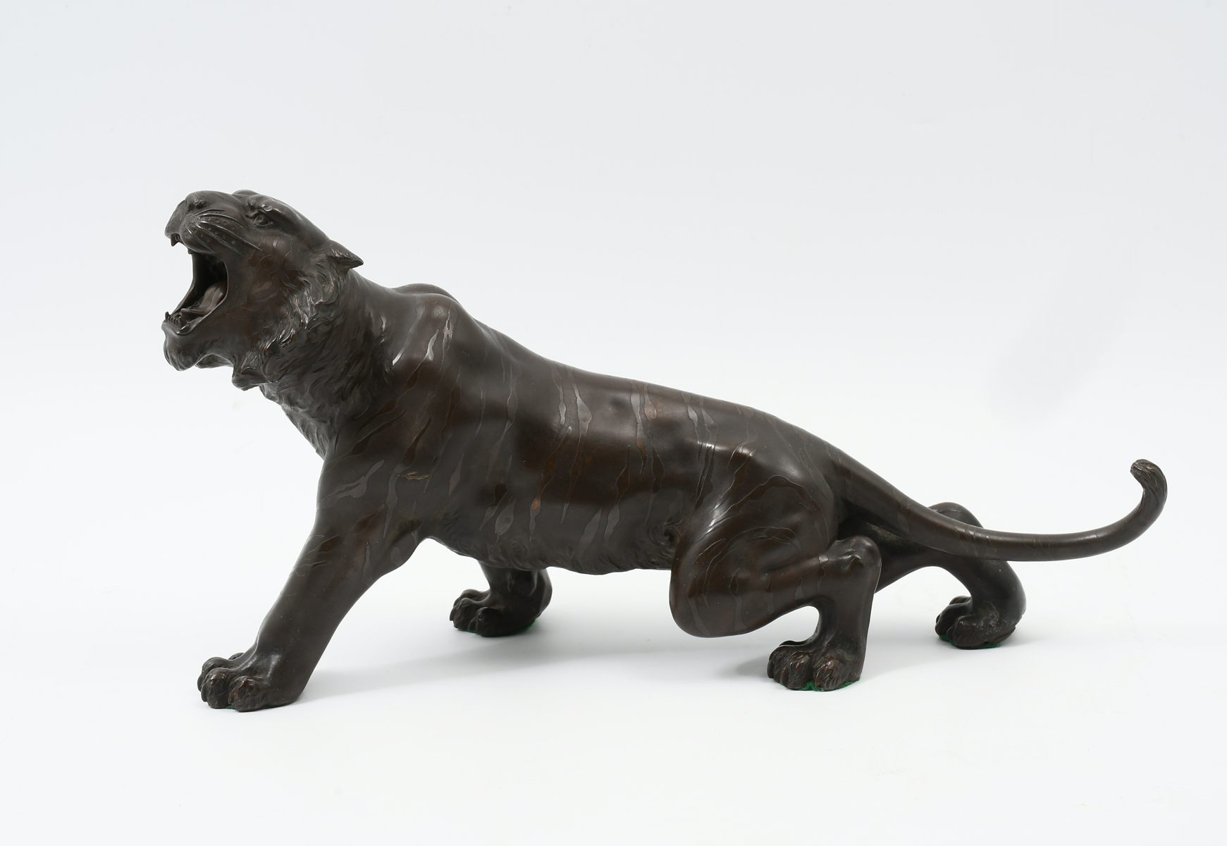 Appraisal: TH CENTURY MEIJI BRONZE ROARING TIGER Signed underneath '' in