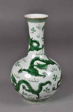 Appraisal: Large Chinese Green Porcelain Dragon VaseLarge bulbous white porcelain vase