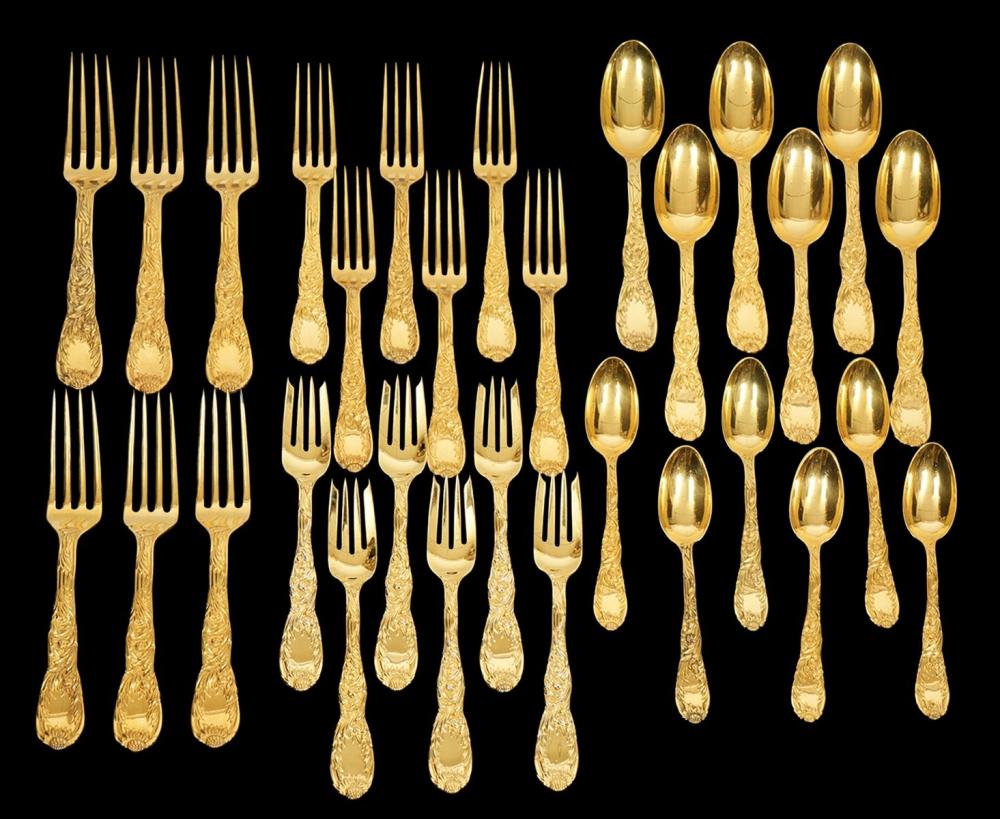 Appraisal: PC TIFFANY CHRYSANTHEMUM STERLING VERMEIL pieces of Tiffany Chrysanthemum flatware