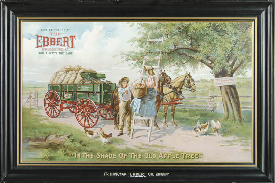 Appraisal: HICKMAN-EBBERT WAGON CO TIN SIGN Young couple cultivating romantic interests